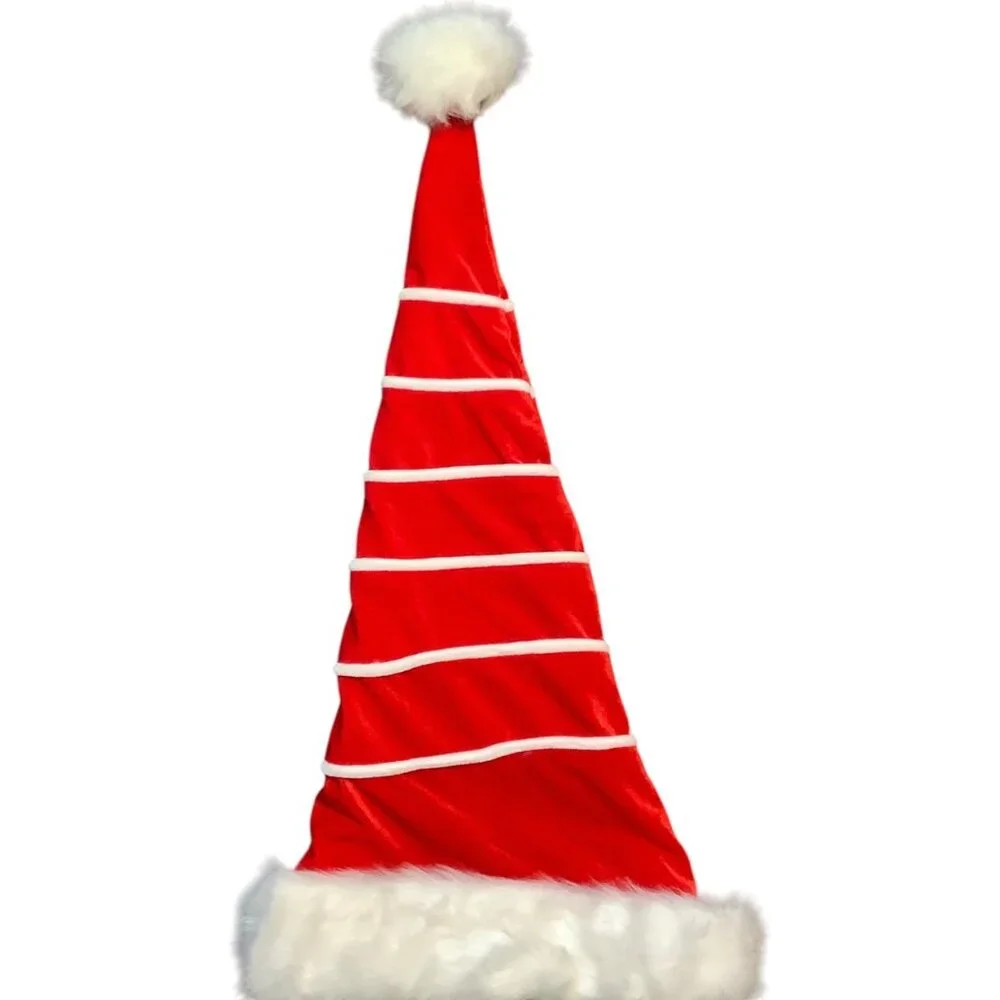Extra Long Red Santa Claus Christmas Hat White Faux Fur‎ Trim 27